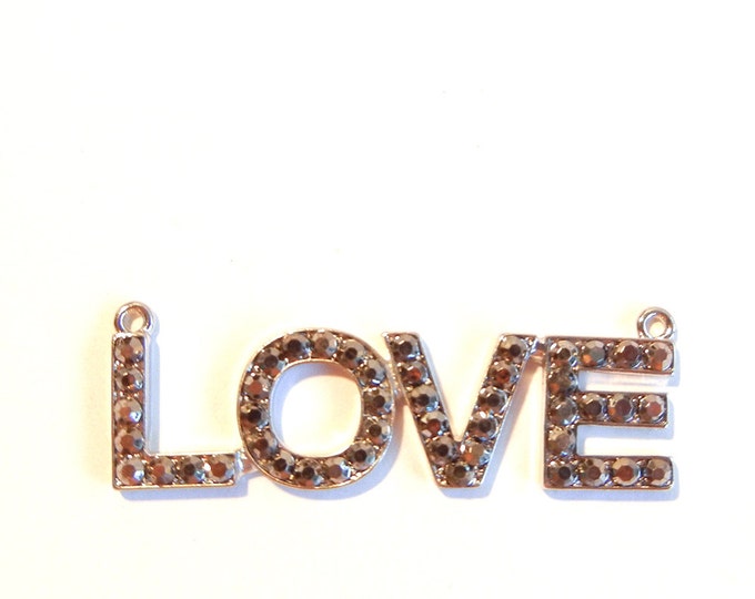 Hematite Rhinestone Love Word Pendant Double Link