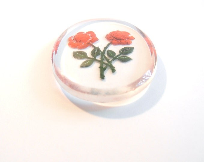 Vintage Glass Oval Rose Cameo Intaglio Hand-Painted