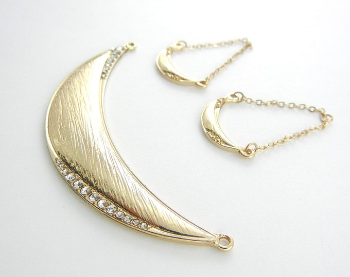 Set of Crescent Shaped Pendant and Charms Brushed Gold-tone