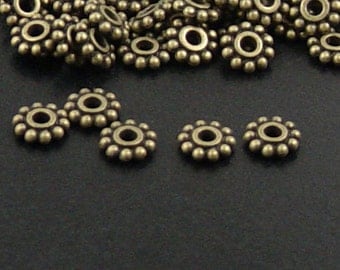CLEARANCE Bead Spacer 100 Antique Bronze Flower Daisy 6.5mm NF (1020spa06z1)os