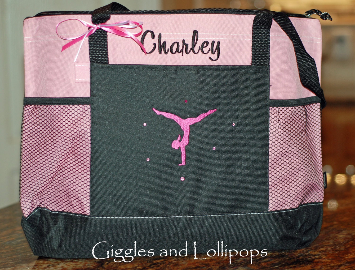 Girls personalized Gymnastic dance bag tote zippered ballet