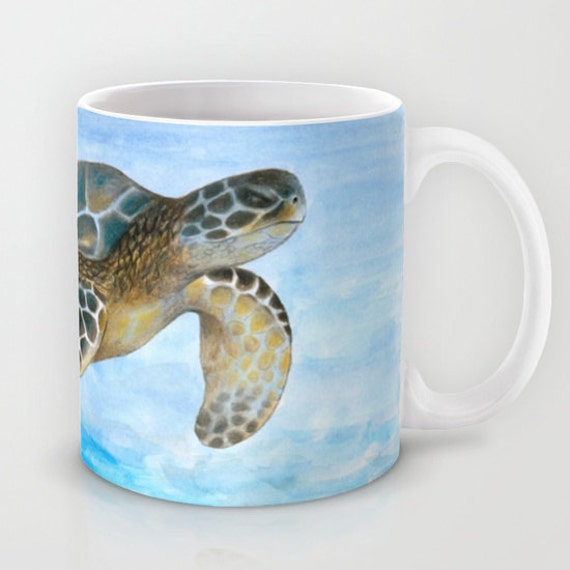 Coffee Mug Cup Art Sea Turtle 1 Ocean blue 11oz or 15oz nature