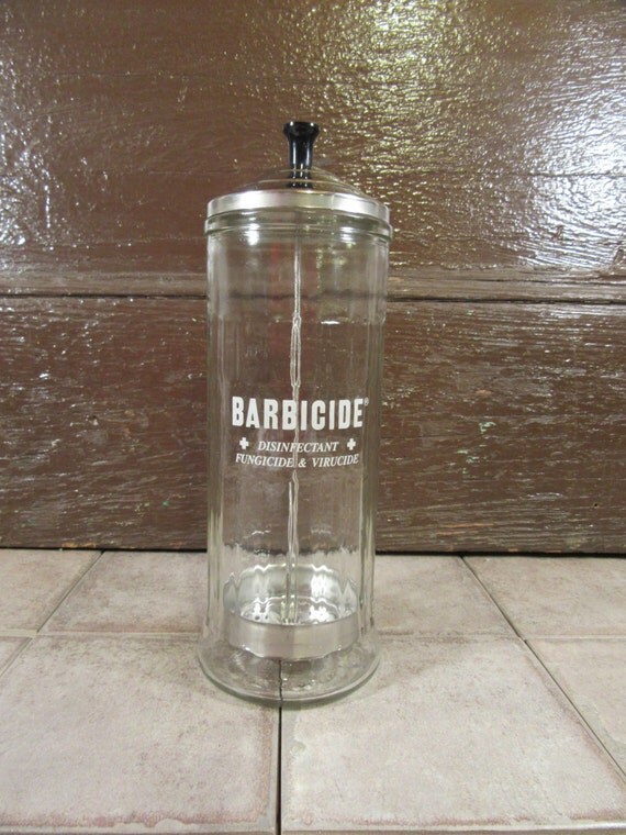 Vintage glass Barbicide barber shop comb disinfectant jar