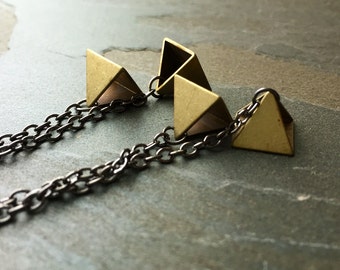 PYRAMID-Brass Pyramid Dangle Earrings