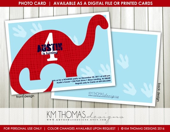 Printable Dinosaur Birthday Invitation : Dinosaur Birthday Party Invitation - Red Dino Invitation - Plant Eater Dino - BD135 Il_570xn