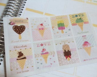 Ice Cream Stickers, 8 Full Box Stickers, Perfect For The Erin Condren Planner, Stickers