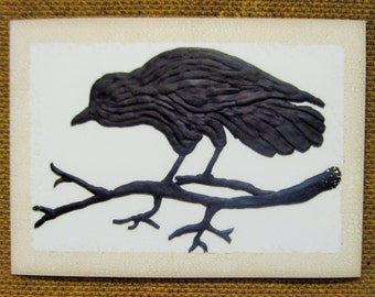 Crow Art Print, 5 x 7, Black, Raven, White