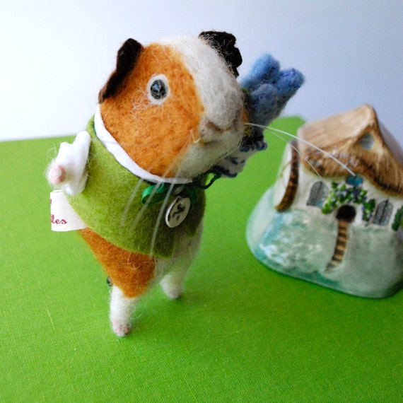 Original Needle Felted Little Gardening Guinea Pig