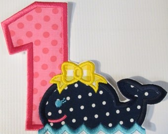 Birthday Whale - Iron On or Sew On Embroidered Applique