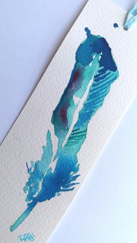 original art bookmark feather painting watercolor bookmark
