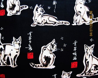 CAT FABRIC Haiku Cat by Philip de Leon 1998 - Alexander Henry Ultra Rare - 1 yard - #A21