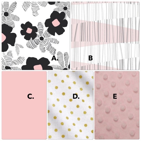 Baby Girl Crib Bedding Set Pink Gold and Black