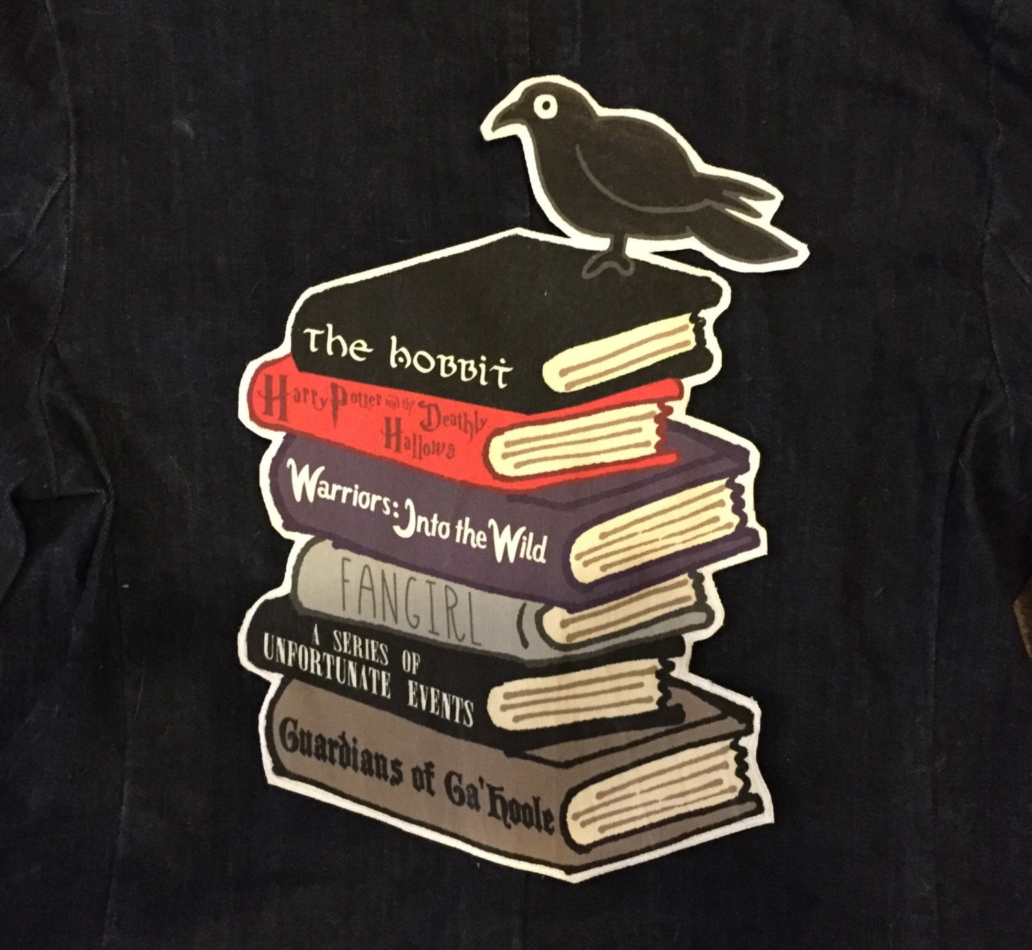 Custom Book Stack large back patch with any 6 books you choose