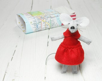 Hand made doll felt mouse with matchbox bed red stuffed animal handmade animal kids birthday girl gift tiny miniature plushies