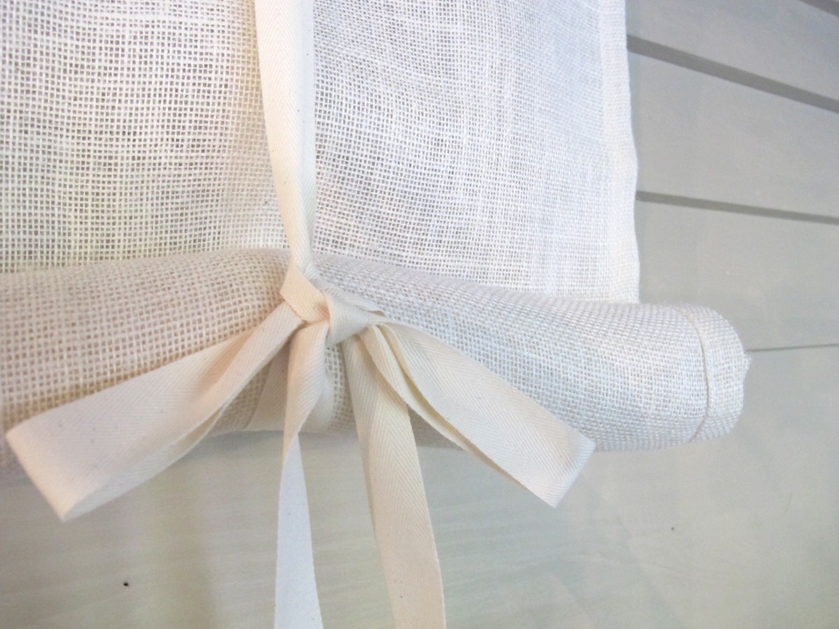 White or Natural Burlap 60 Inch Long Swedish Roll Up Shade Tie