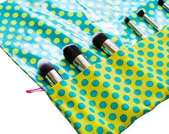 Makeup Travel Case | Make Up Brushes | Makeup Brush Set | Turquoise and Green Dots | M0018 | Ready To Ship