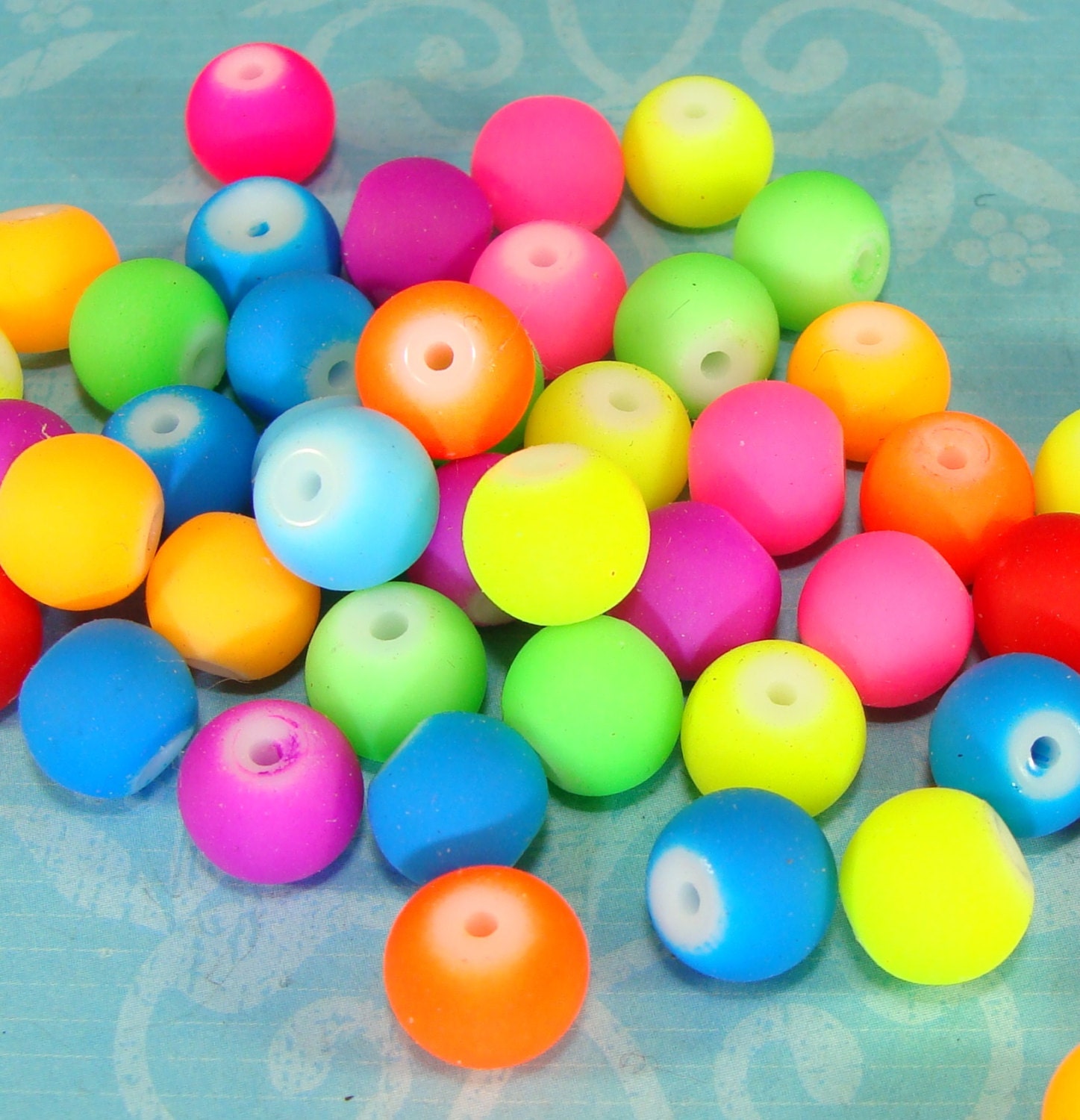 24 pcs 8mm Beads Bright Neon Glass Beads Assorted Colors Loose