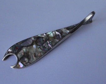 Silver tone metal with Abalone FISH Bottle Opener.