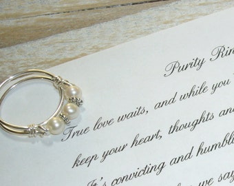 Pearl Band, Purity Ring,with Inspirational Card, Sterling Silver