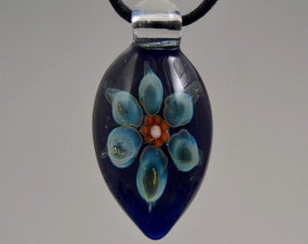 Lampwork Glass Jewelry - Boro Glass Flower Pendant- Handblown Glass Gift