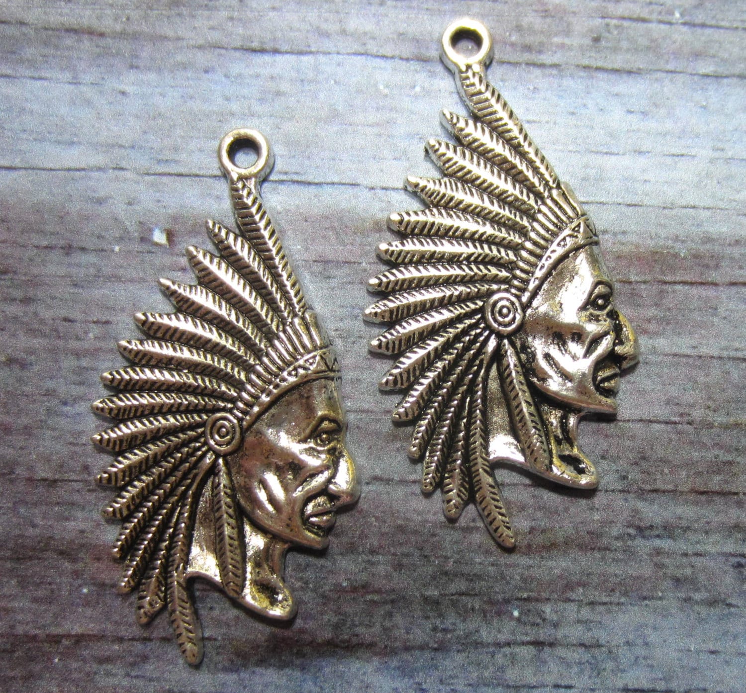6 Silver indian chief charm native American charms diy jewelry