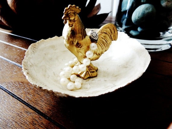 Gold Animal Jewelry Dish Rooster Jewelry Holder Ring Dish