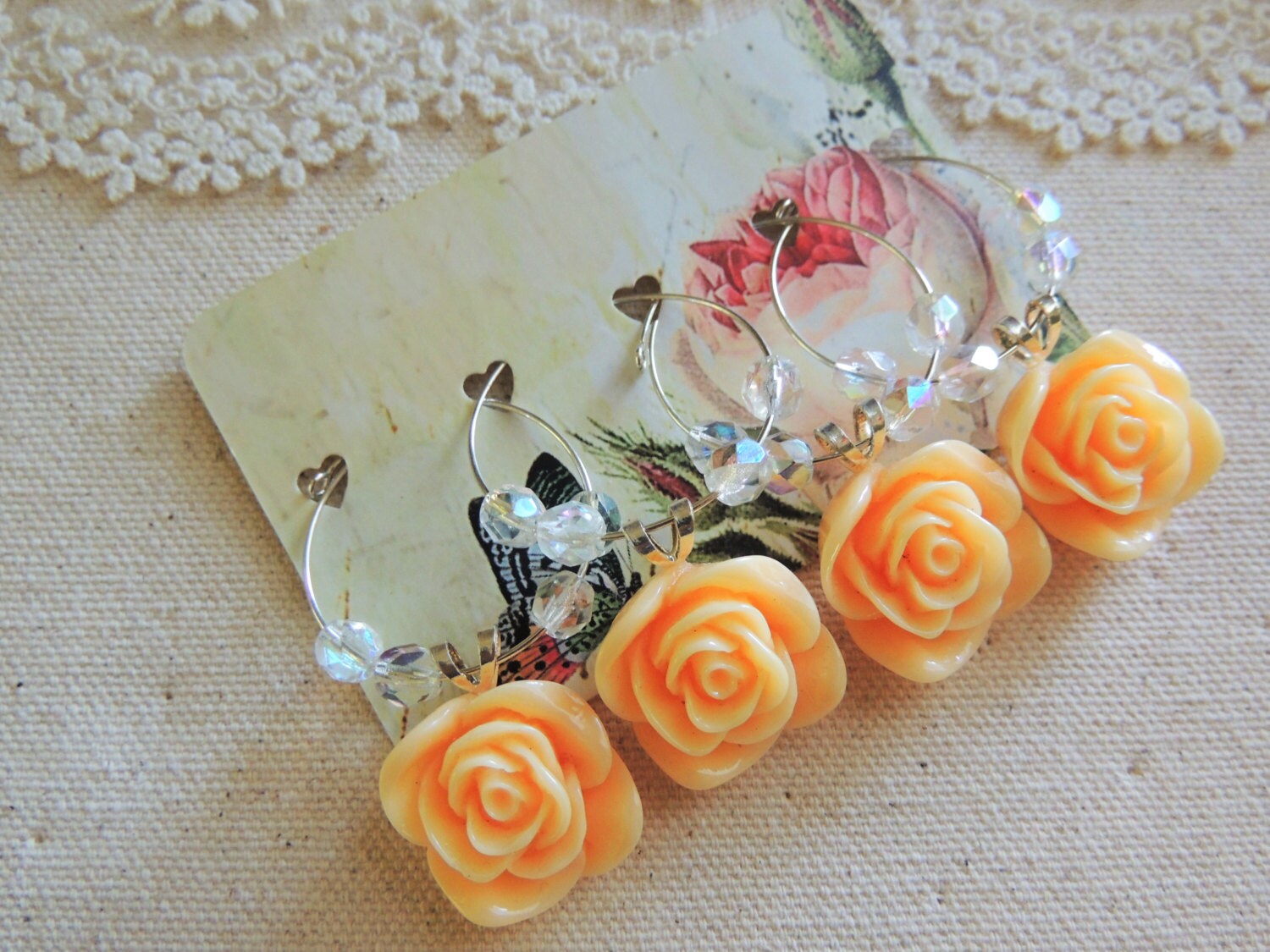 Flower Wine Charms Wine Charms Wedding Wine by UnconventionalJ