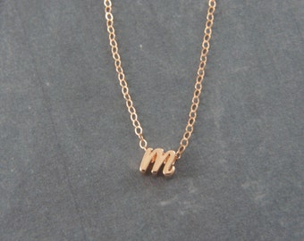 Cursive Rose Gold Letter, Alphabet, Initial "m" necklace, birthday gift, lucky charm, layered necklace