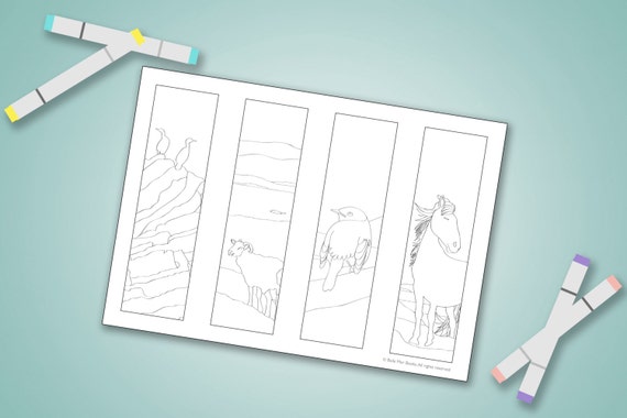 printable colouring page bookmarks horse sheep birds