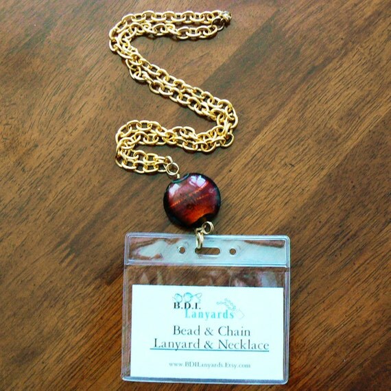 Items similar to Gold chain break away ID lanyard necklace with large