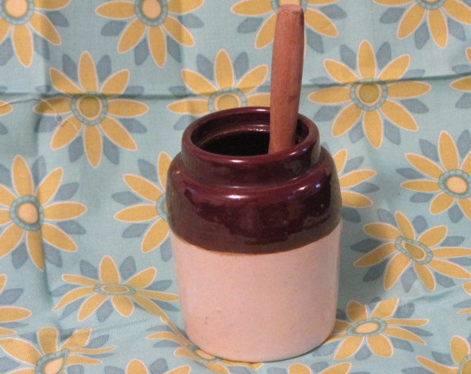 Vintage Crock Honey Pot And Drizzler, Honey Pot with Honey Dipper, Retro Crock Clay Pot