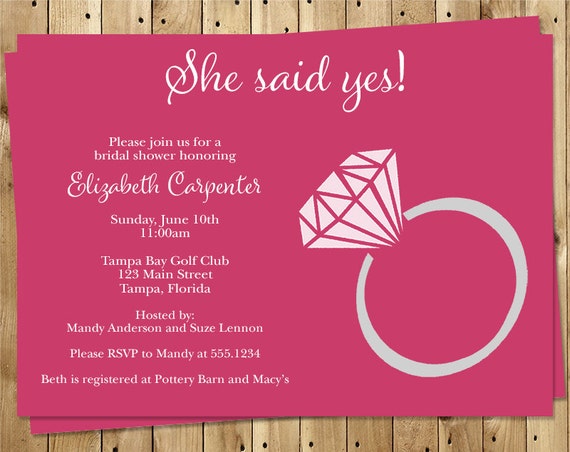 Engagement Ring Bridal Shower Invitations Pink Gray