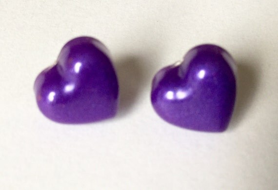 Purple Resin Love Heart Stud Earrings Hand Cast Studs