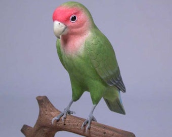5" Peach-Faced Lovebird Hand Carved Wooden Bird