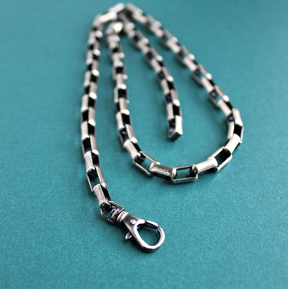 Men's Large Box Link Chain Necklace Sterling Silver