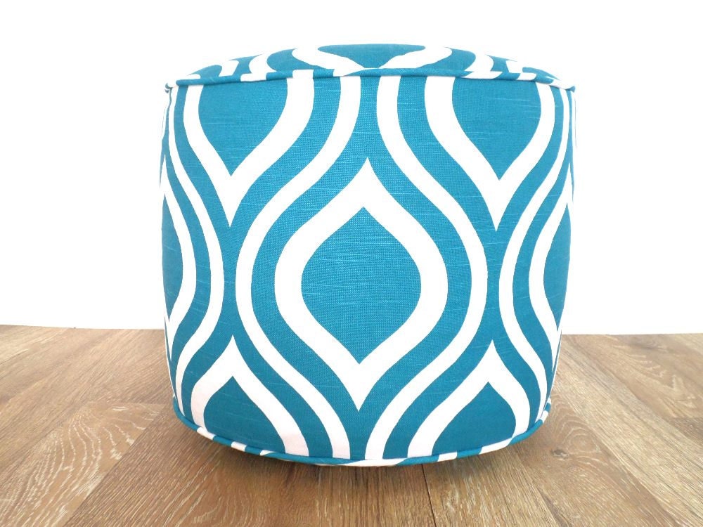 Teal pouf ottoman 18 inch round shape turquoise by anitascasa