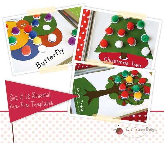 Instant Download Printable Set of 18 Pom Pom Templates for