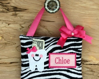 SHIPS NEXT DAY,Personalized tooth fairy pillow,Zebra tooth fairy pillow,Tooth fairy pillow,Girl tooth fairy pillow,Pink tooth fairy pillow