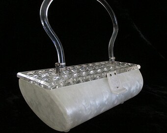 Lovely 1950's lucite white Pearl purse by "Gilli" Classic vintage lucite handbag rockabilly pinup girl VLV
