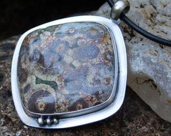 Brown Cream and Green Orbital Jasper Sterling Silver Necklace