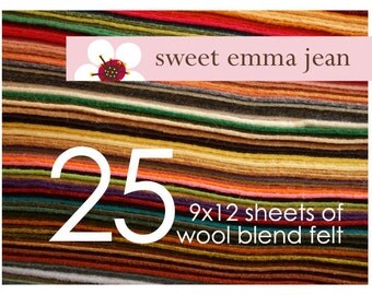 FELT - Wool Felt Sheets - Choose Any Twenty-Five (25) - Wool Blend Felt
