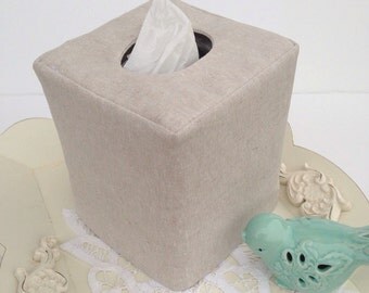 Natural flax linen reversible tissue box cover