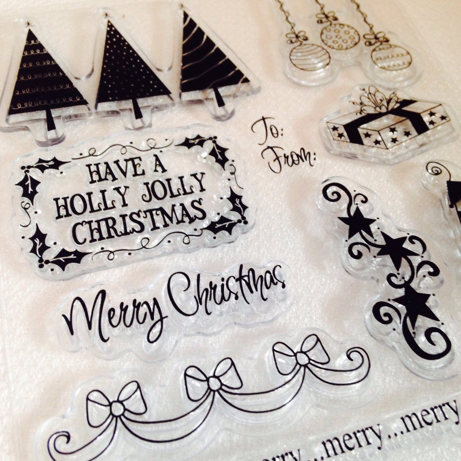 Christmas Cling Stamps Set of 9 Clear Acrylic Stamps Mid