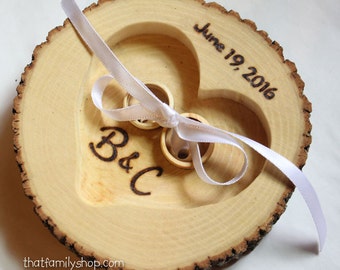 Tree Bark Log Ring Bearer Pillow Alternative with Personalized Name, Initials, Date Wedding Decor