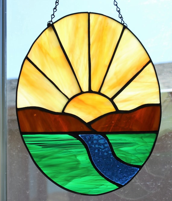 STAINED GLASS SUNCATCHER Sunrise Sunset Stained Glass Window