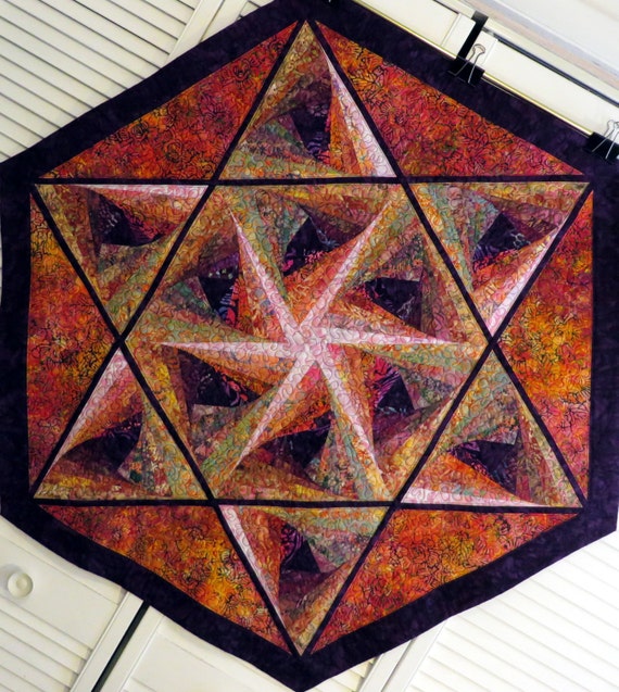 Star of David hexagon batik quilt mandala kaleidoscope