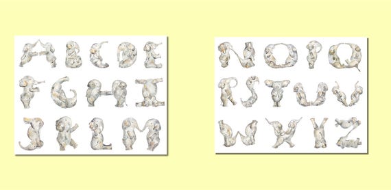Elephant Alphabet Print Set nursery school art Elephant