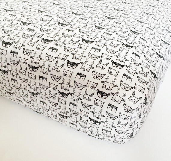 Black White Bedding Fitted Crib Sheet / Changing Pad by Babiease