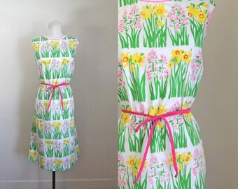 vintage 1960s novelty print dress - VESTED GENTRESS daffodil dress / L