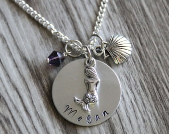 I am really a mermaid Necklace, Hand Stamped Pendant, Personalized Name and Birthstone Necklace, Summer Gift, Ocean Necklace